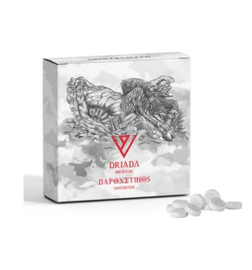 Dapoxetinos Dapoxetine Driada Medical EU tablets Dapoxetinos dapoxetine tablets by Driada Medical EU product packaging
