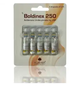 Boldinex 250 Kosher Pharma INT by Kosher Pharma Boldinex 250 Kosher Pharma INT product packaging with 5 ampoules at 250 mg per ampoule