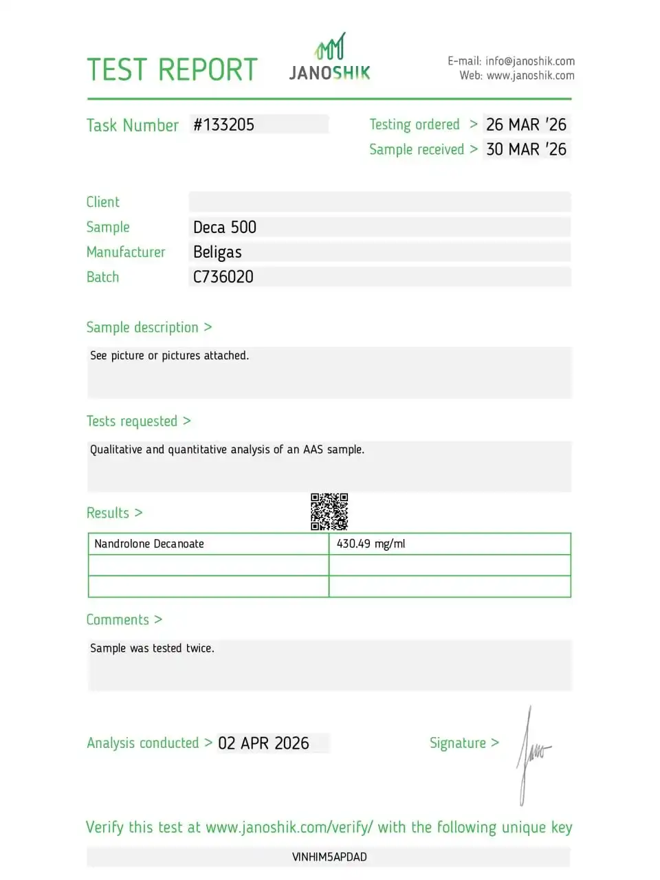 Beligas Pharma Deca 500 lab report image
