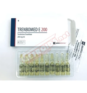 TRENBOMED E 200 Deus Medical ampoules TRENBOMED E 200 Deus Medical box and ampoule product packaging