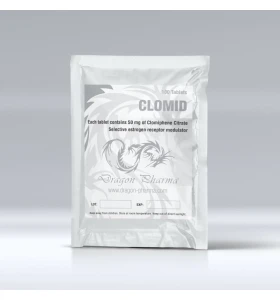 Clomid 50 mg 100 Tablets Dragon Pharma Clomid 50 mg 100 tablets by Dragon Pharma product packaging