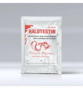 Halotestin 10 mg 100 Tabs Dragon Pharma Halotestin 10 mg 100 tablets by Dragon Pharma product packaging
