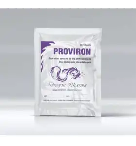 Proviron 25 mg 100 tablets by Dragon Pharma product packaging