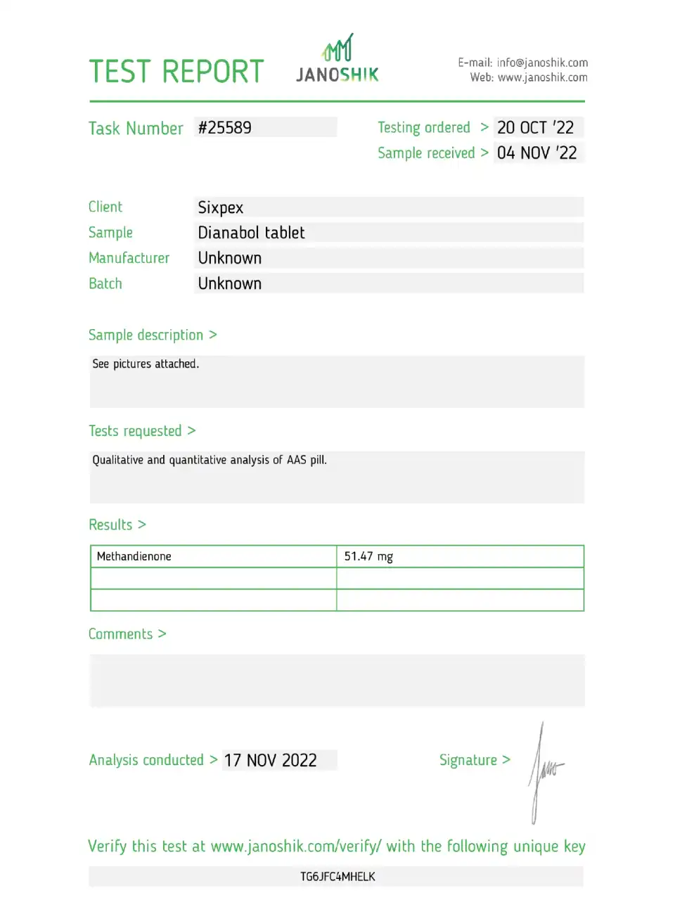 Sixpex Methapex 50 mg lab report image