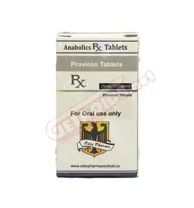 Proviron 25 mg 100 tablets by Odin Pharma product packaging