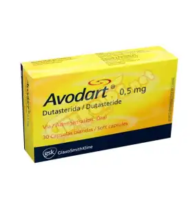 Avodart Dutasteride 0.5 mg 30 Capsules GlaxoSmithKline EXP Avodart Dutasteride 0.5 mg 30 capsules by GlaxoSmithKline product packaging