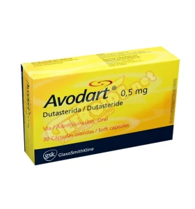 Avodart Dutasteride 0.5 mg 30 capsules by GlaxoSmithKline product packaging