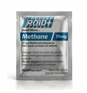 Methane 15mg 50 tablets by Roid Plus product packaging