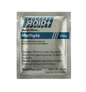 Methyle 25mg 50 Tabs Roid Plus Methyle 25mg 50 tablets by Roid Plus product packaging