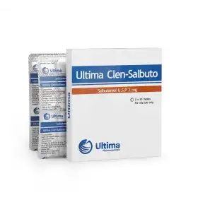 Ultima Clen Salbuto 2 mg 50 Tablets Ultima Pharma INT Ultima Clen Salbuto 2 mg 50 tablets by Ultima Pharma INT product packaging